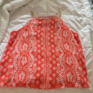 Lilly Pulitzer Coral and White Halter Camisole with Gold Chain Straps